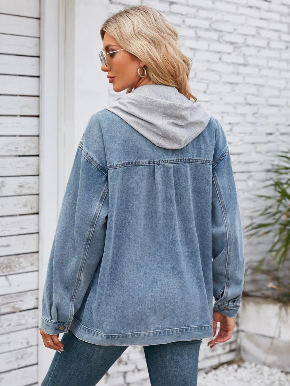 Pocketd Button Up Detachable Hooded Denim Jacket 
