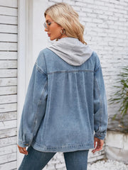 Pocketd Button Up Detachable Hooded Denim Jacket 
