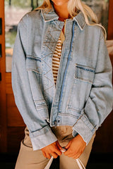 Zip Up Drop Shoulder Denim Jacket 