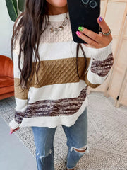 Mixed Texture Knit Striped Color Block Loose Sweater 