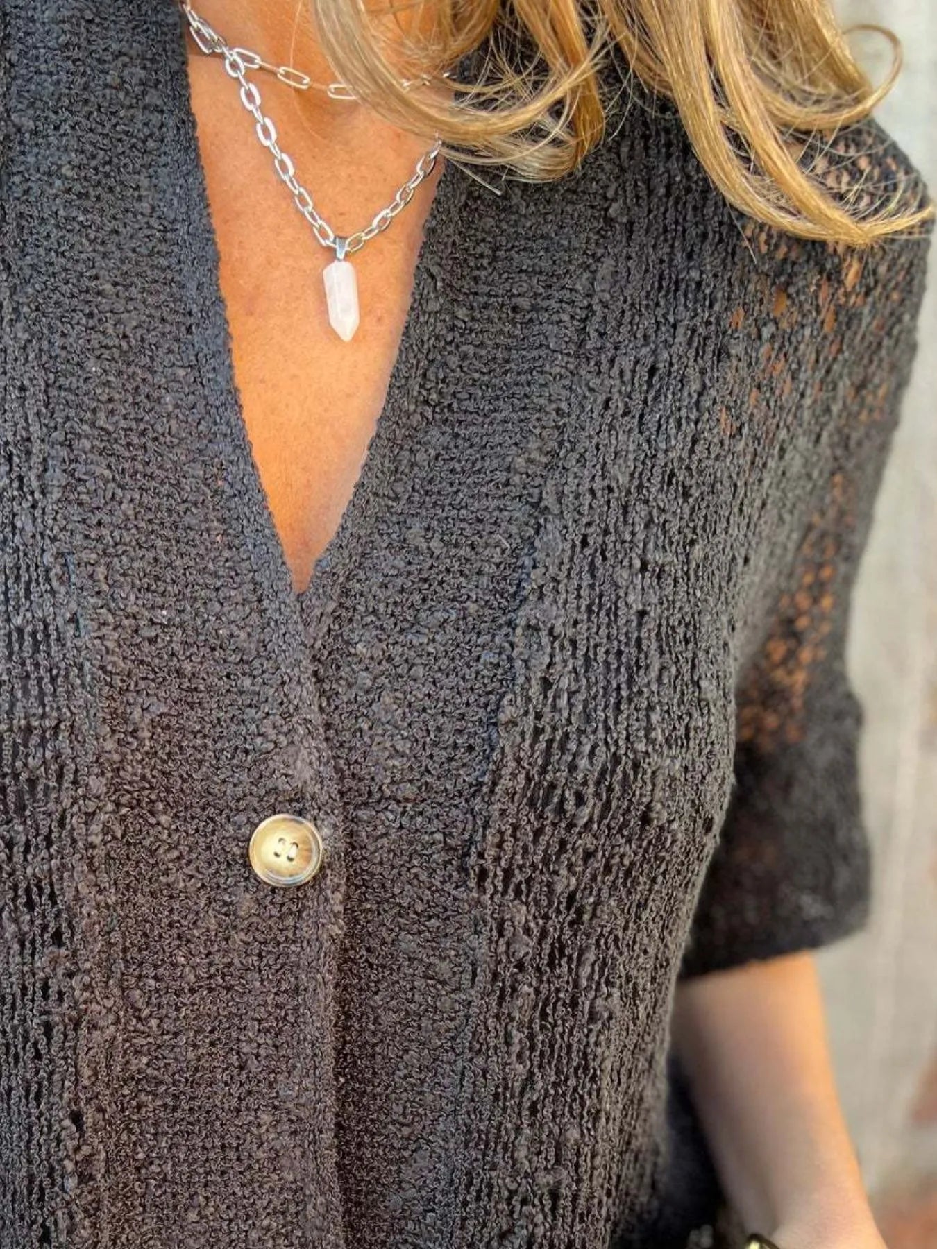 Full Size One Button Half Sleeve Cardigan Plus Size 