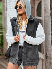 Button Up Sleeveless Denim Jacket with Pockets 