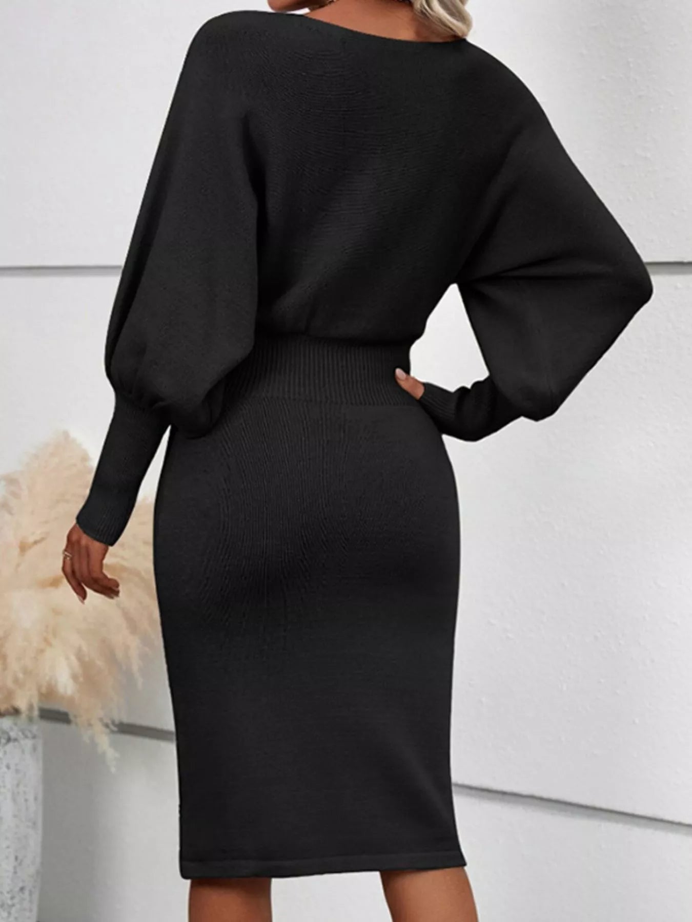 Lantern Sleeve Bodycon Sweater Dress 