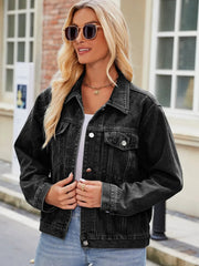 Pocketed Collared Neck Denim Jacket 