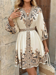 Printed Balloon Sleeve Mini Dress 