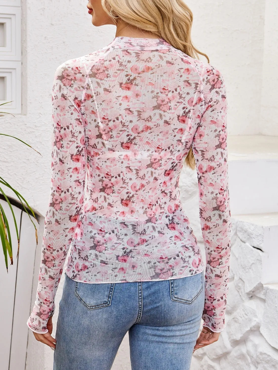 Floral Mock Neck Long Sleeve Top 
