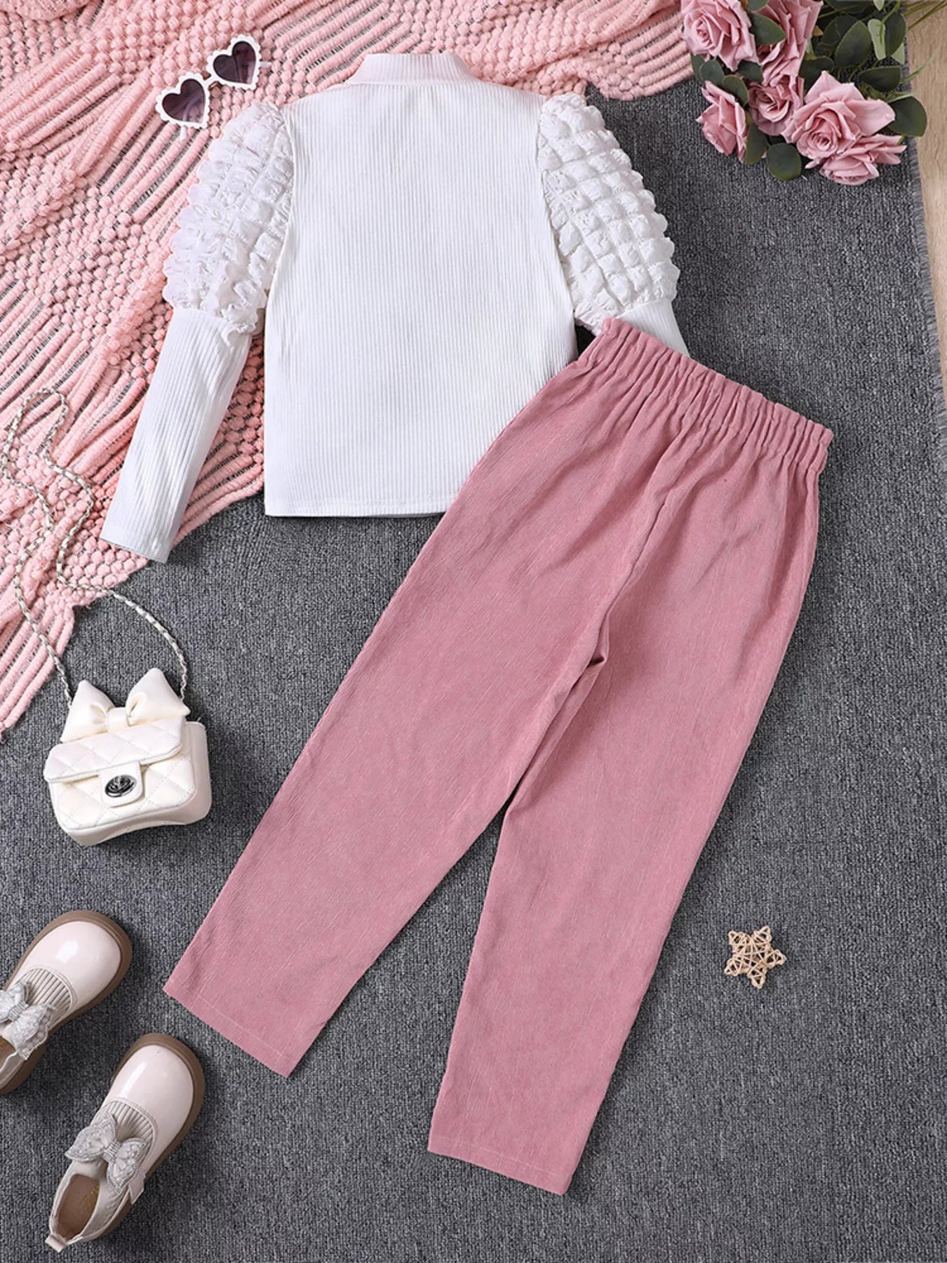Children's Puff Sleeve Top and Pants Set 