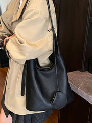 Solid Color Leather Handbag 