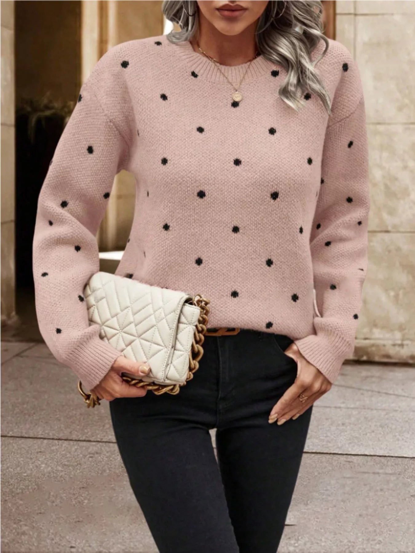 Polka Dot Long Sleeve Sweater 