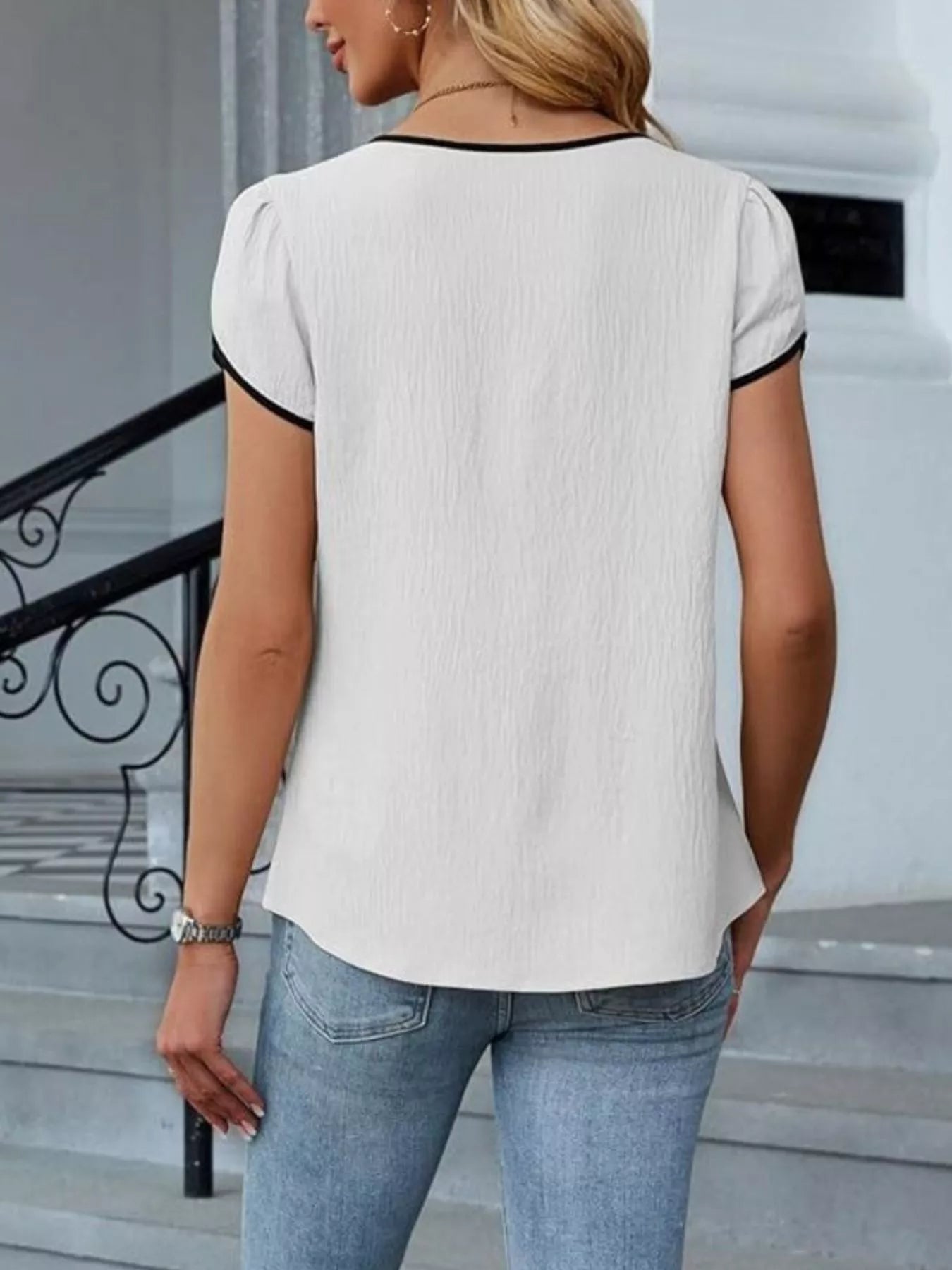 Notched Petal Sleeve Blouse 