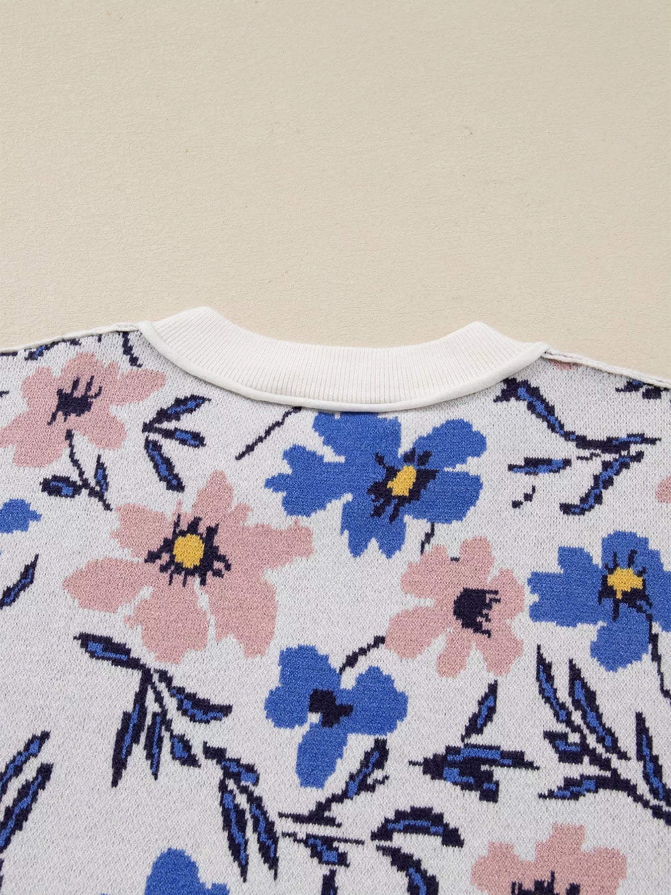 Floral Panel Colorblock Sleeve Patchwork Sweater 