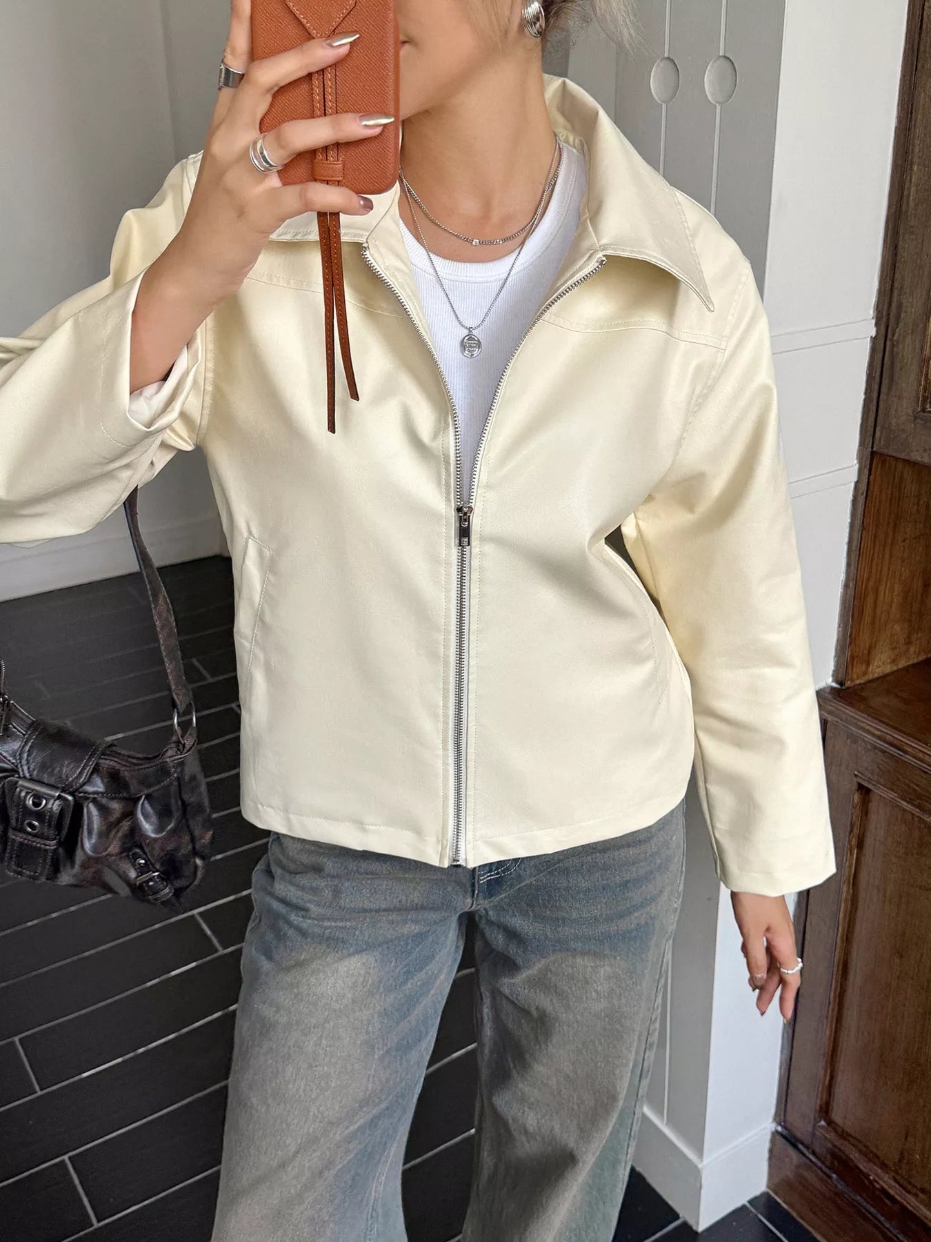 Zip Up Leather Jacket 