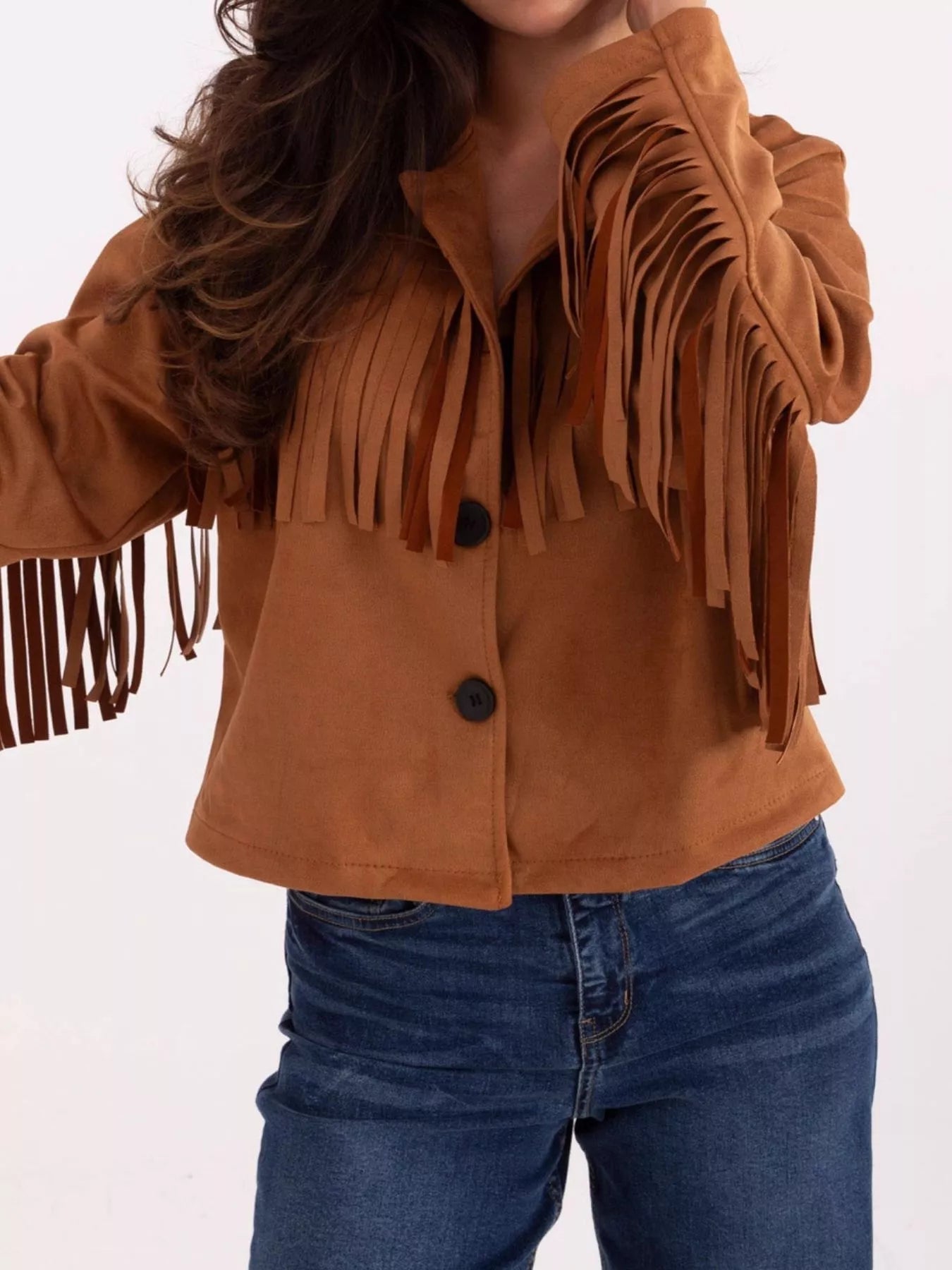 Fringe Button Up Suede Jacket 