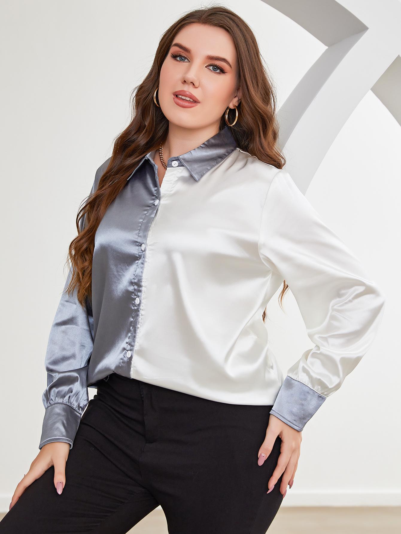 Plus Size Two-Tone Long Sleeve Shirt 