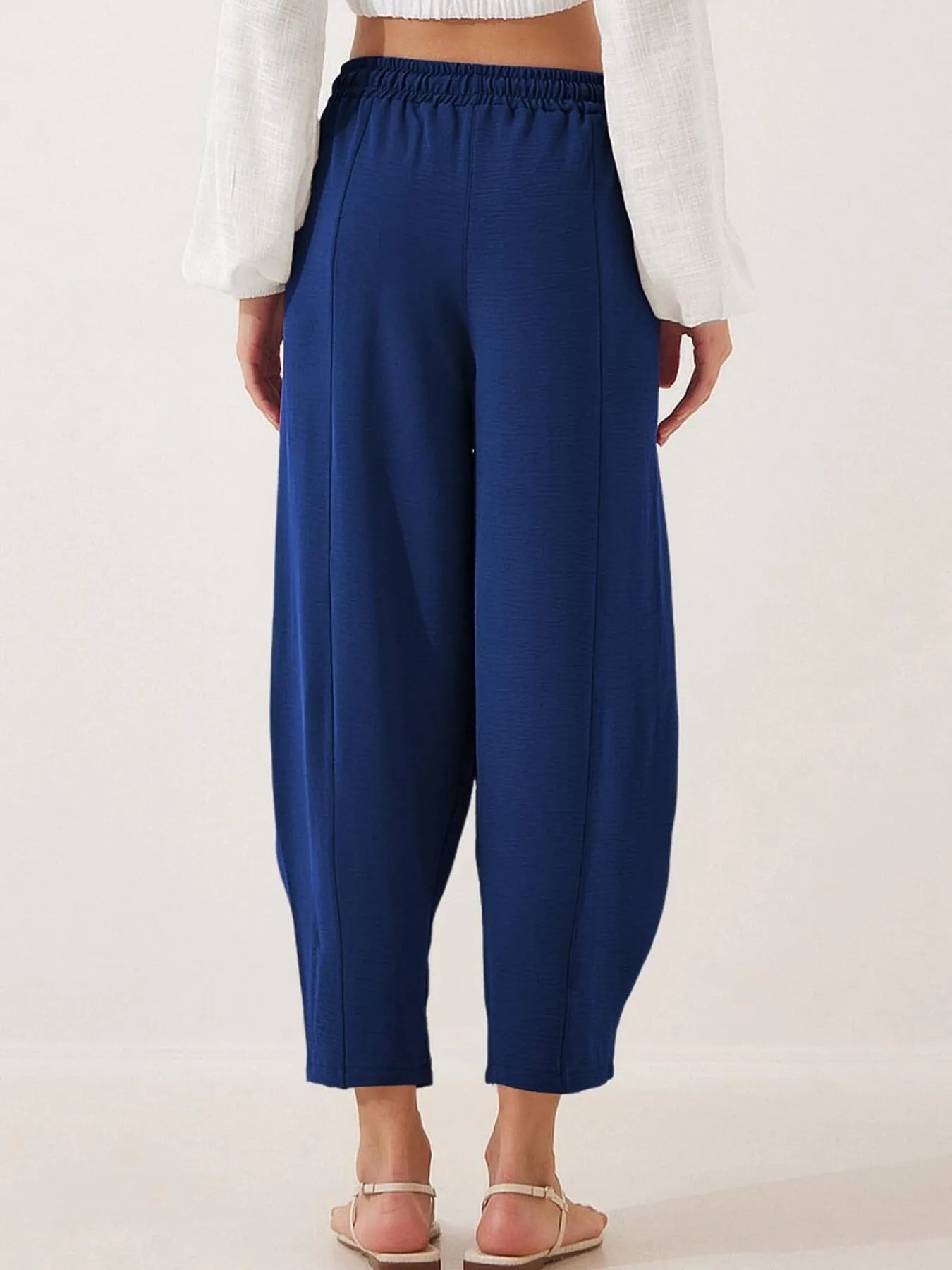 Full Size Drawstring Wide Leg Cropped Pants Plus Size 