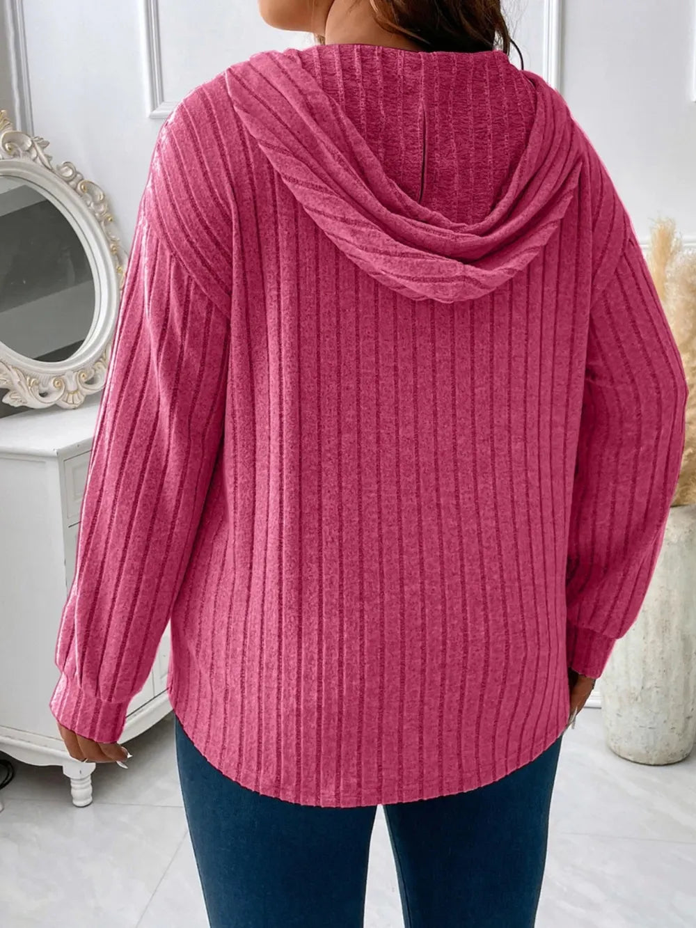 Plus Size Drawstring Dropped Shoulder Hooded T-Shirt 