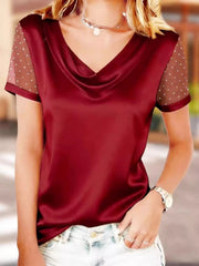Cowl Neck Polka Dot Short Sleeve Top 