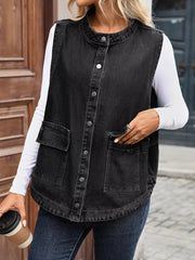 Snap Down Sleeveless Denim Jacket 