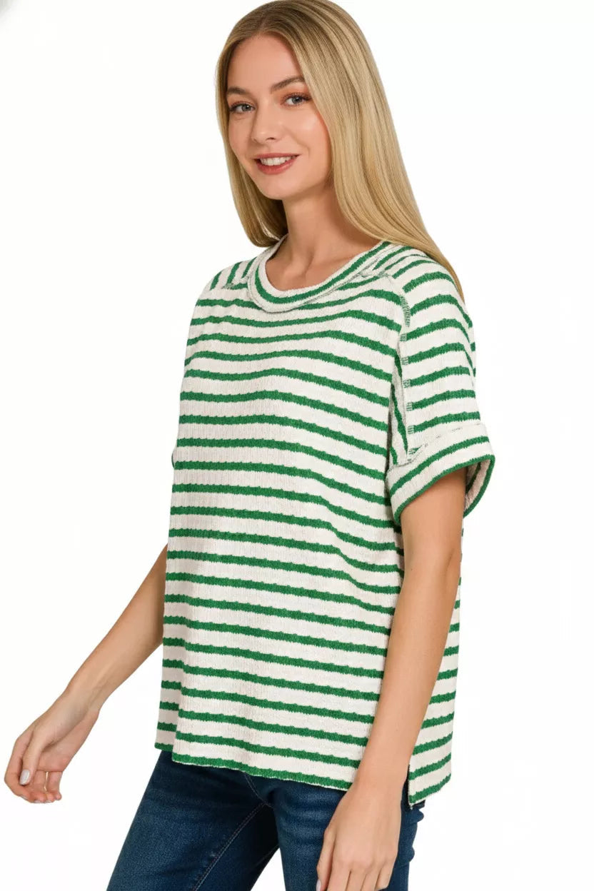 Zenana Stripe Jacquard Round-Meck Tee 