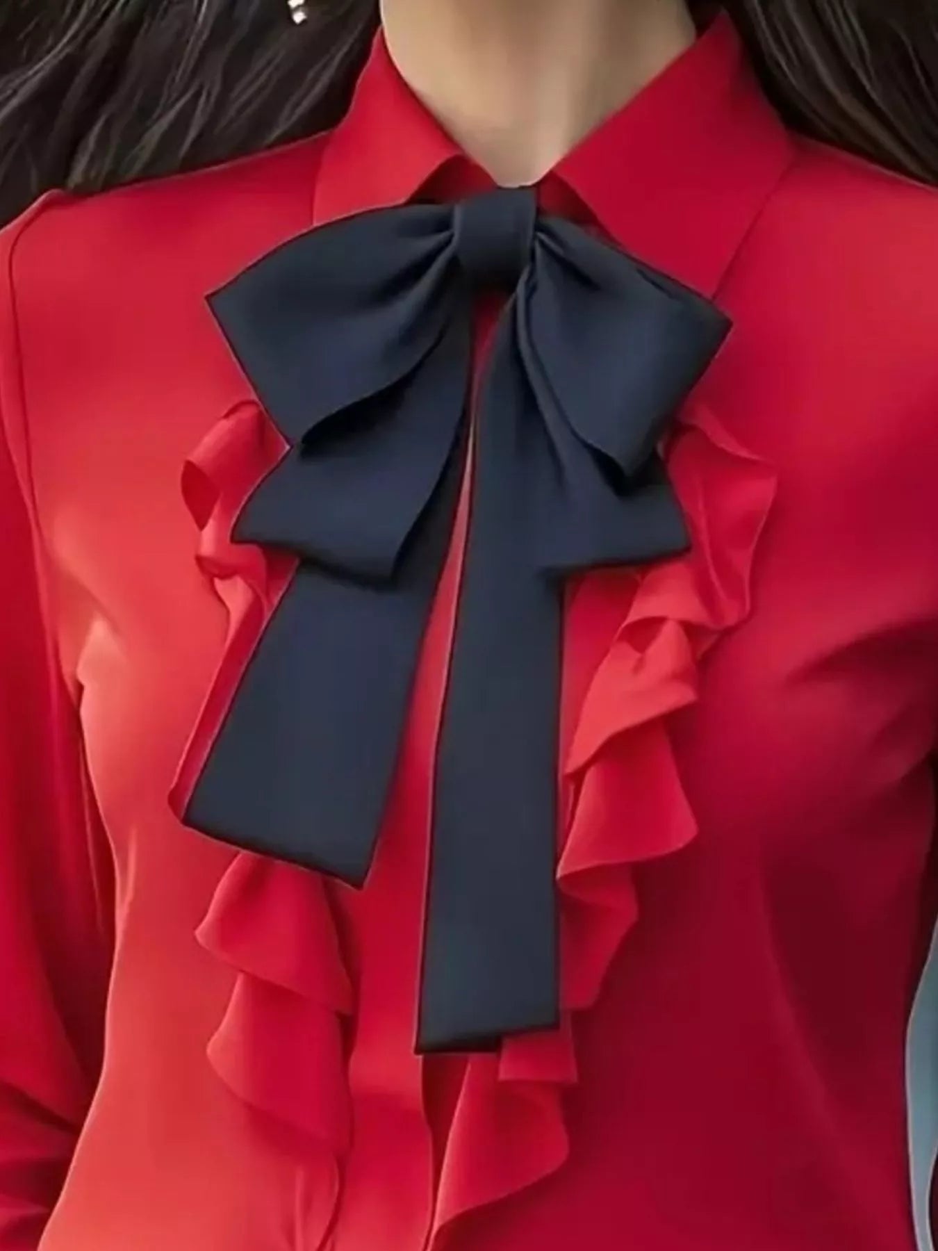 Ruffled Tie Front Long Sleeve Blouse 