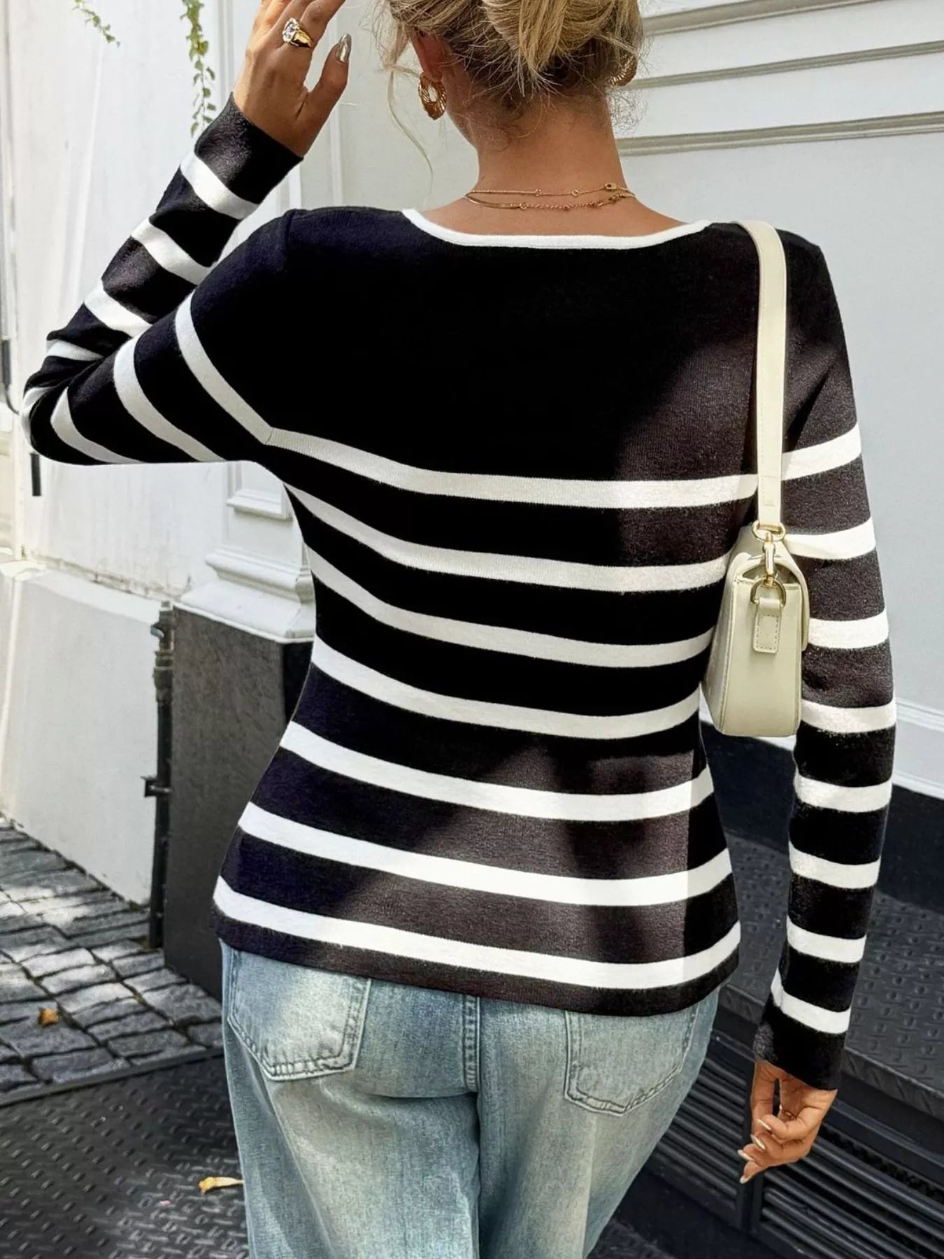 Striped Button-Up Knit Cardigan 