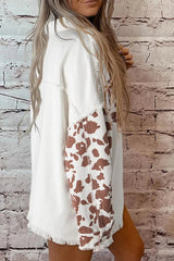Raw Hem Animal Print Long Sleeve Denim Jacket 