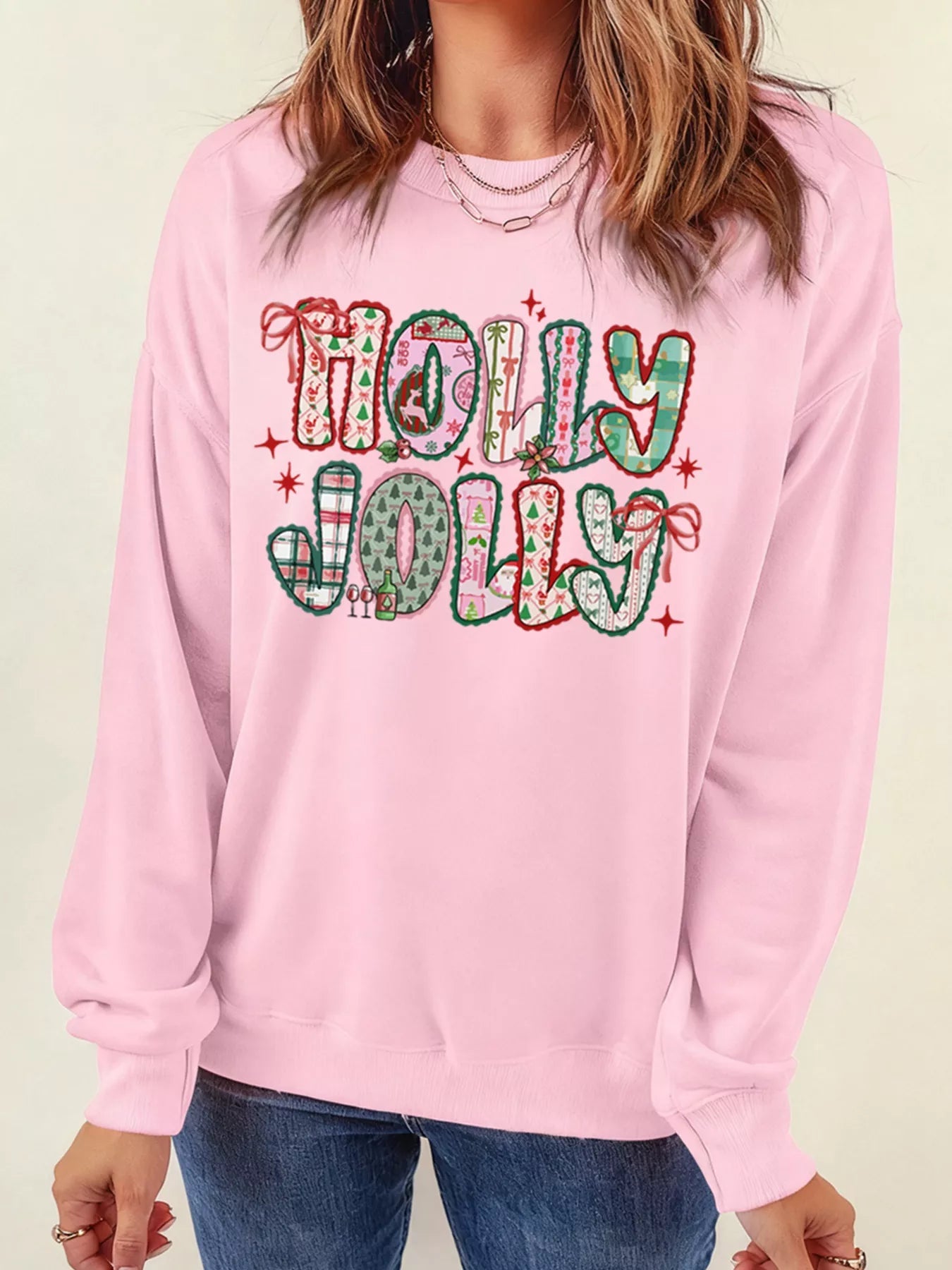 HOLLY JOLLY Cute Holiday Graphic Sweatshirt 