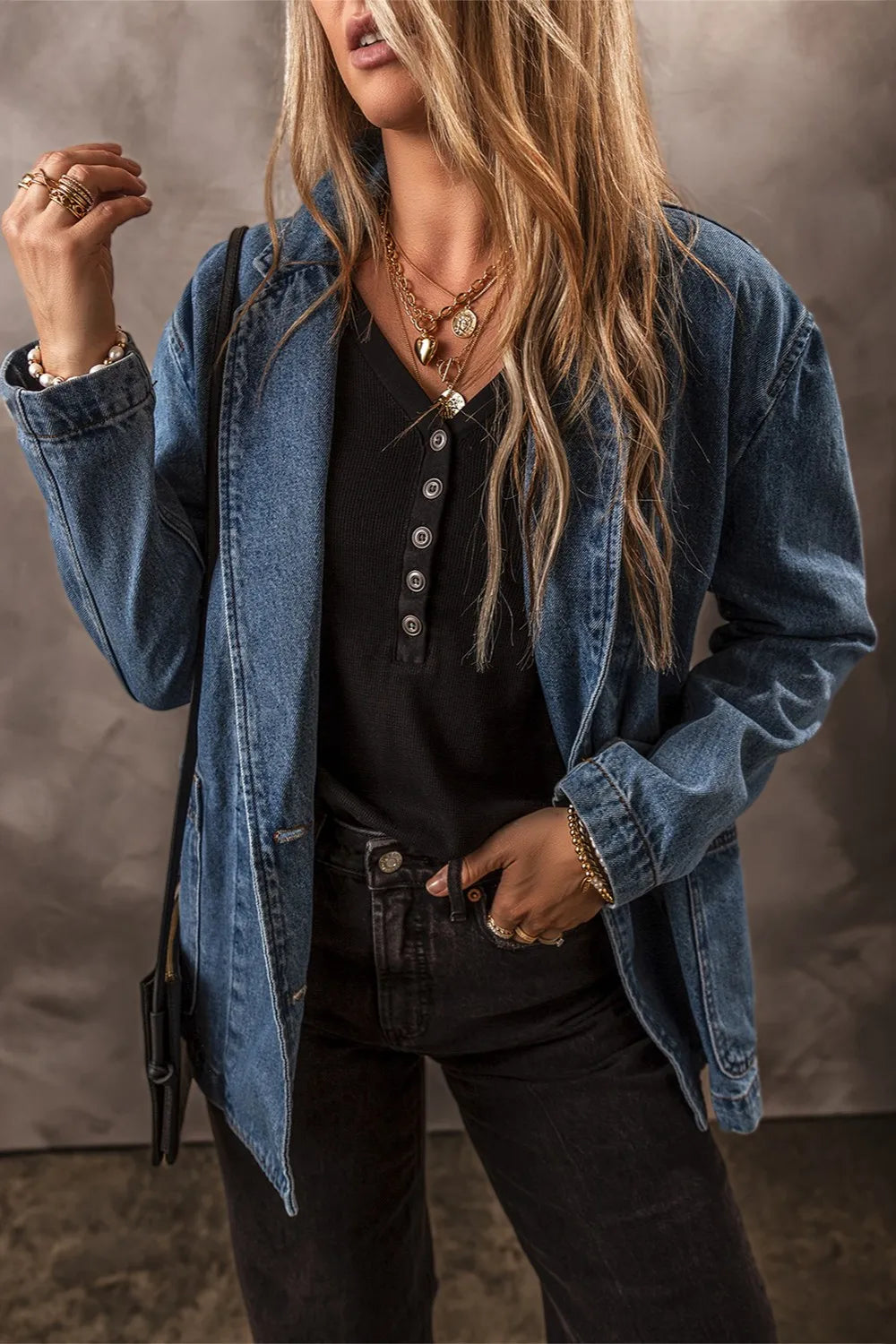 Pocketed Long Sleeve Denim Jacket 