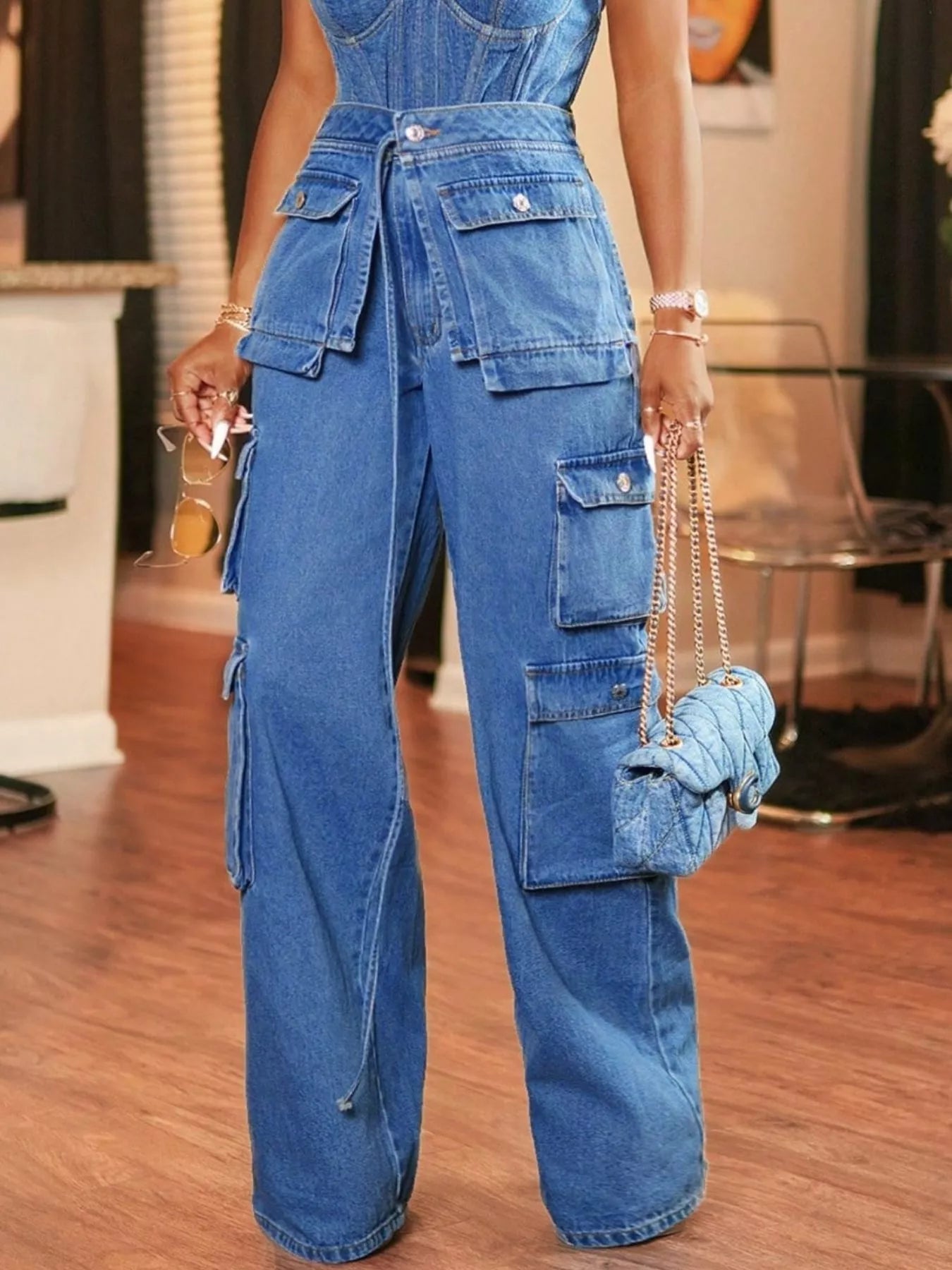 Wide Leg Cargo Jeans 