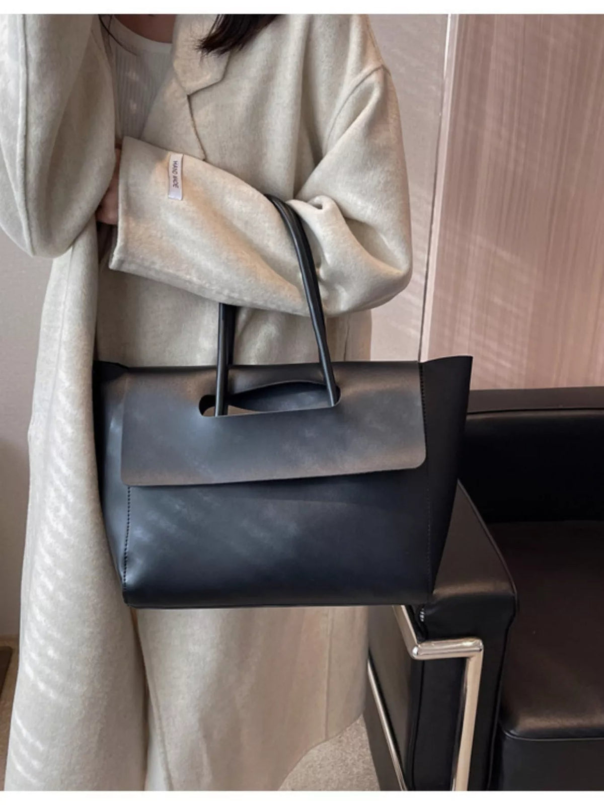 Solid Color Leather Handbag 