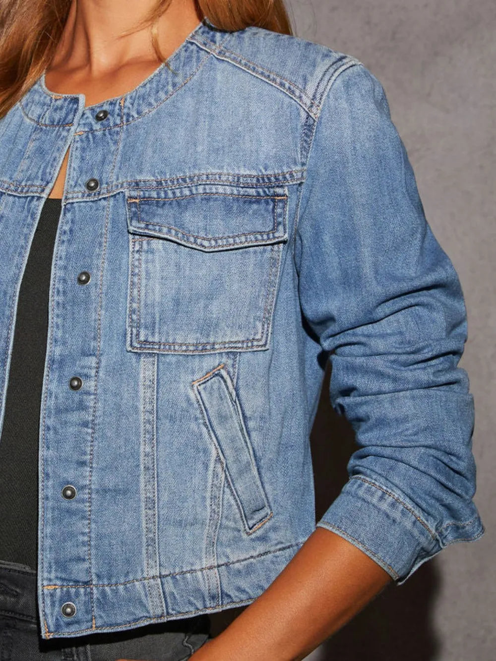 Snap Down Dropped Cargo Denim Jacket 