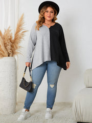Honey Plus Size Contrast Notched Neck T-Shirt 
