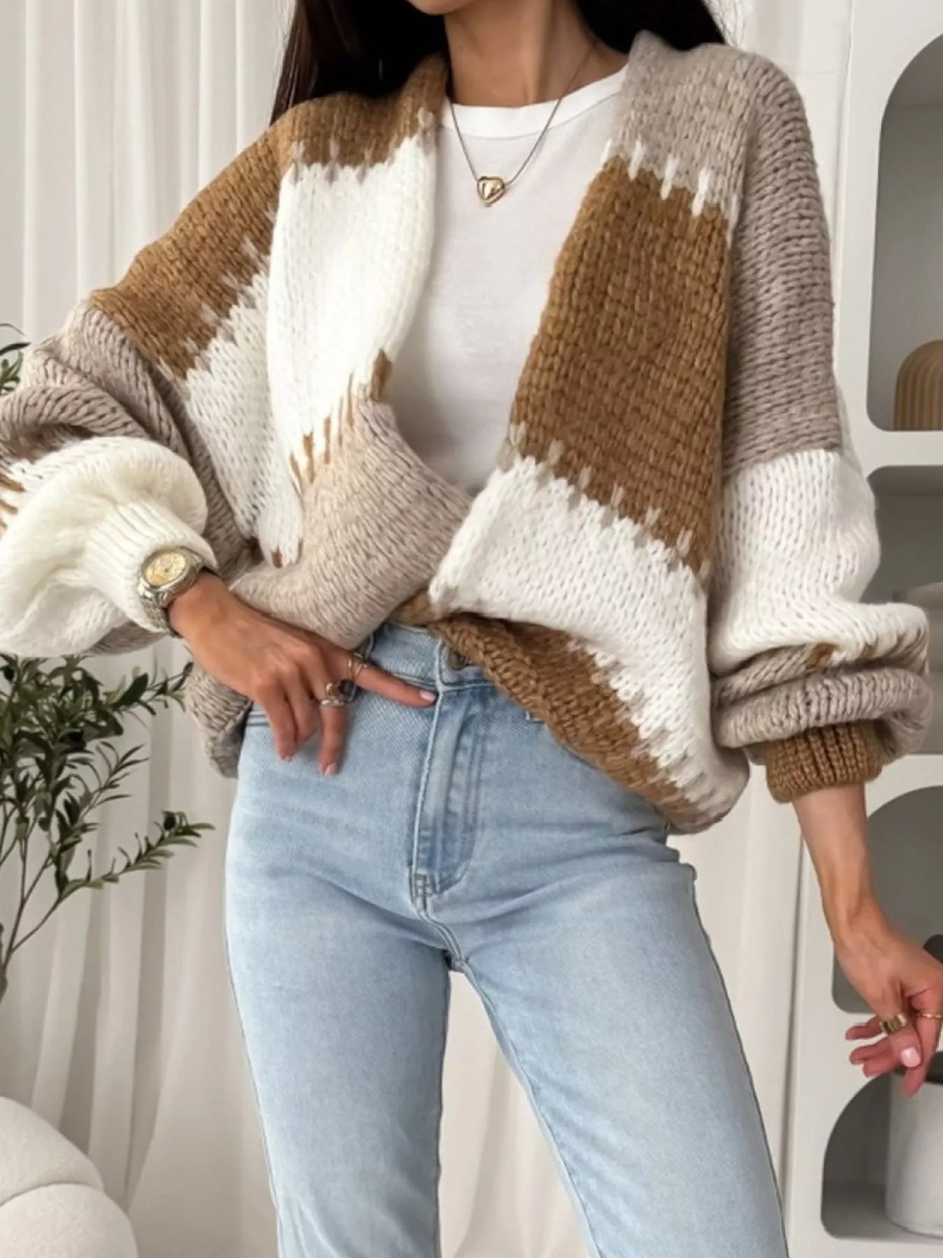 Color Block Open Front Cardigan 