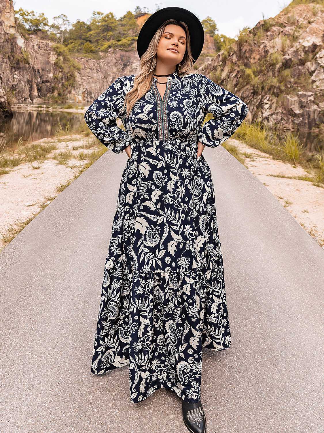 Plus Size Long Sleeve Maxi Dress 
