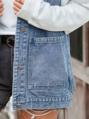 Button Up Sleeveless Denim Jacket with Pockets 
