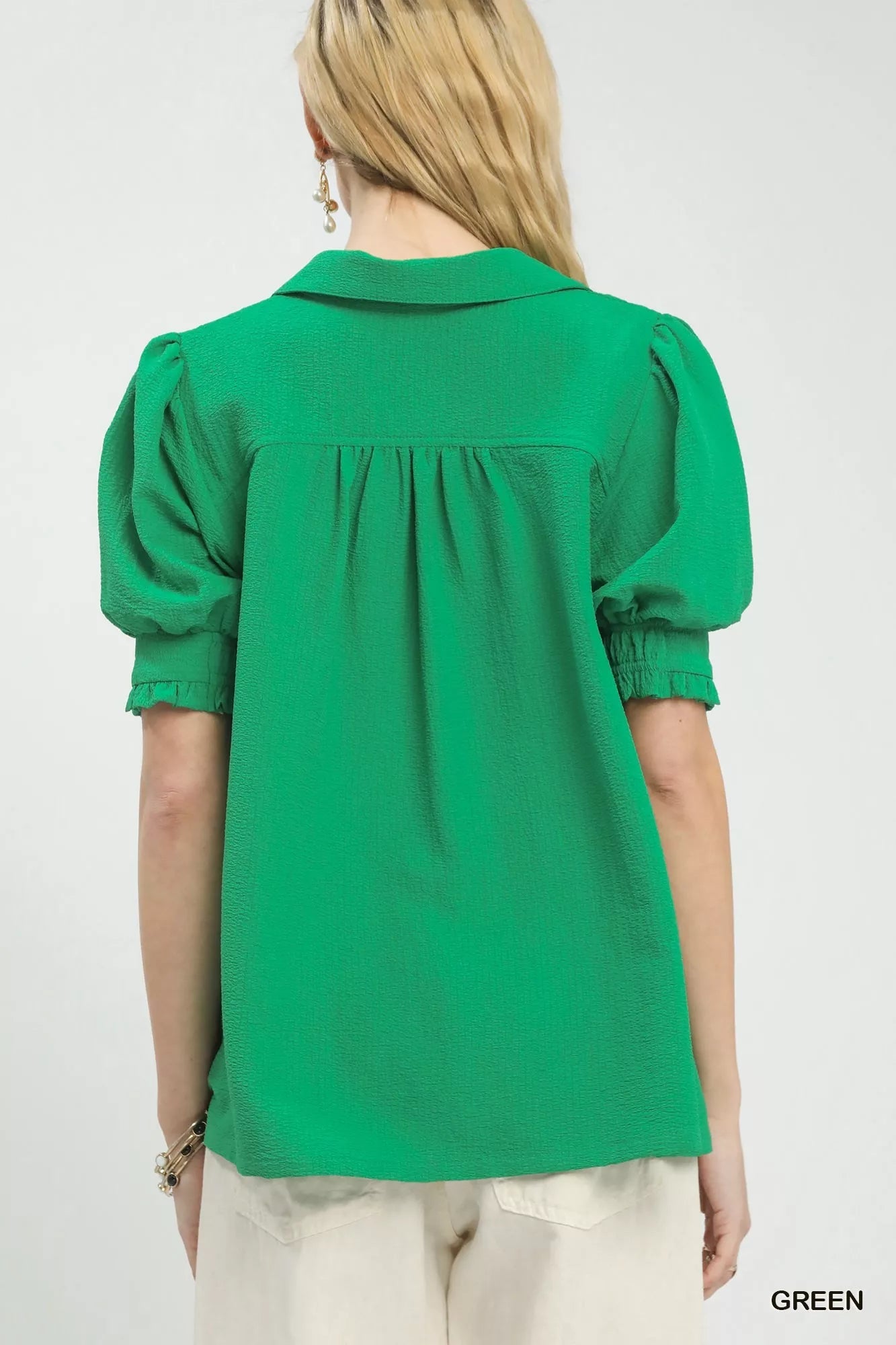 Umgee Seersucker Puff Sleeve Blouse 