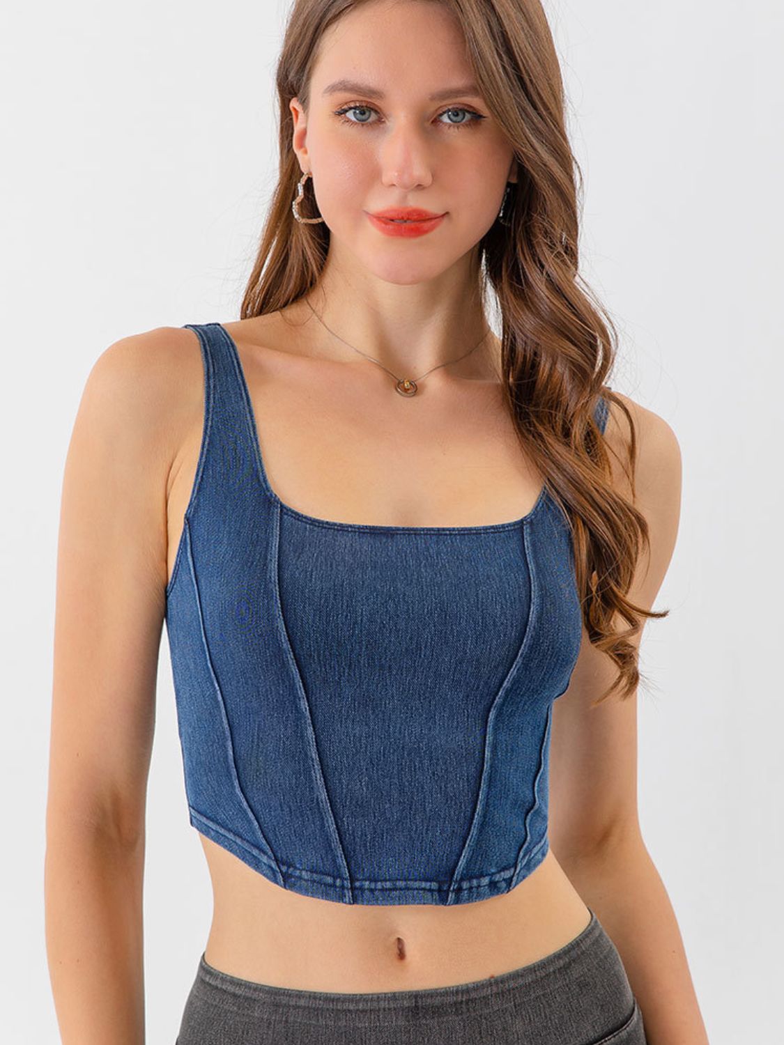 Seam Detail Cropped Denim Tank 