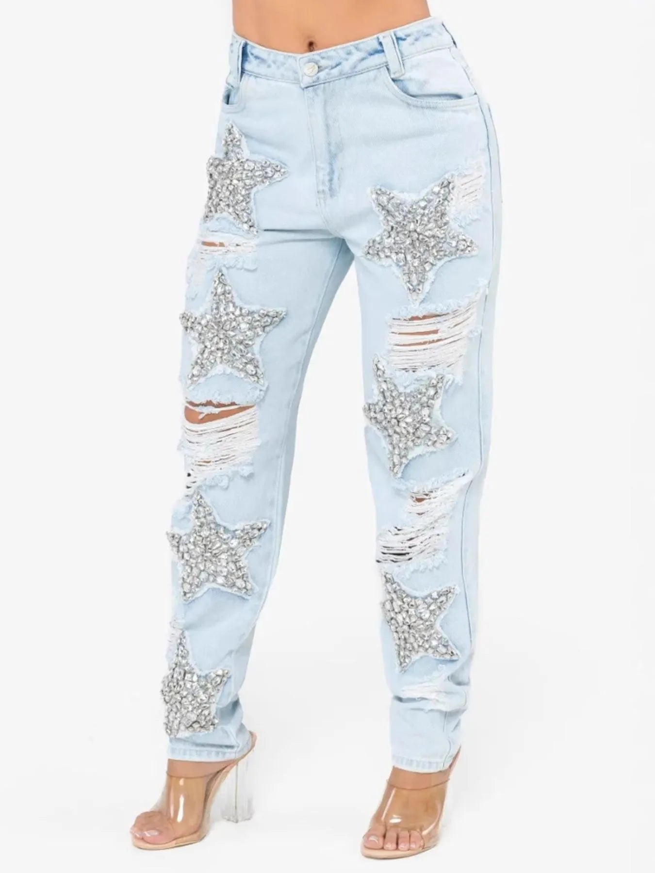 Distressed Star Wash Boyfriend Jeans 
