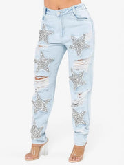 Distressed Star Wash Boyfriend Jeans 