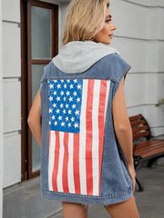 Button Down US Flag Denim Vest 