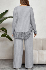 Honey Plus Size Tassel Hem Top and Pants Set 