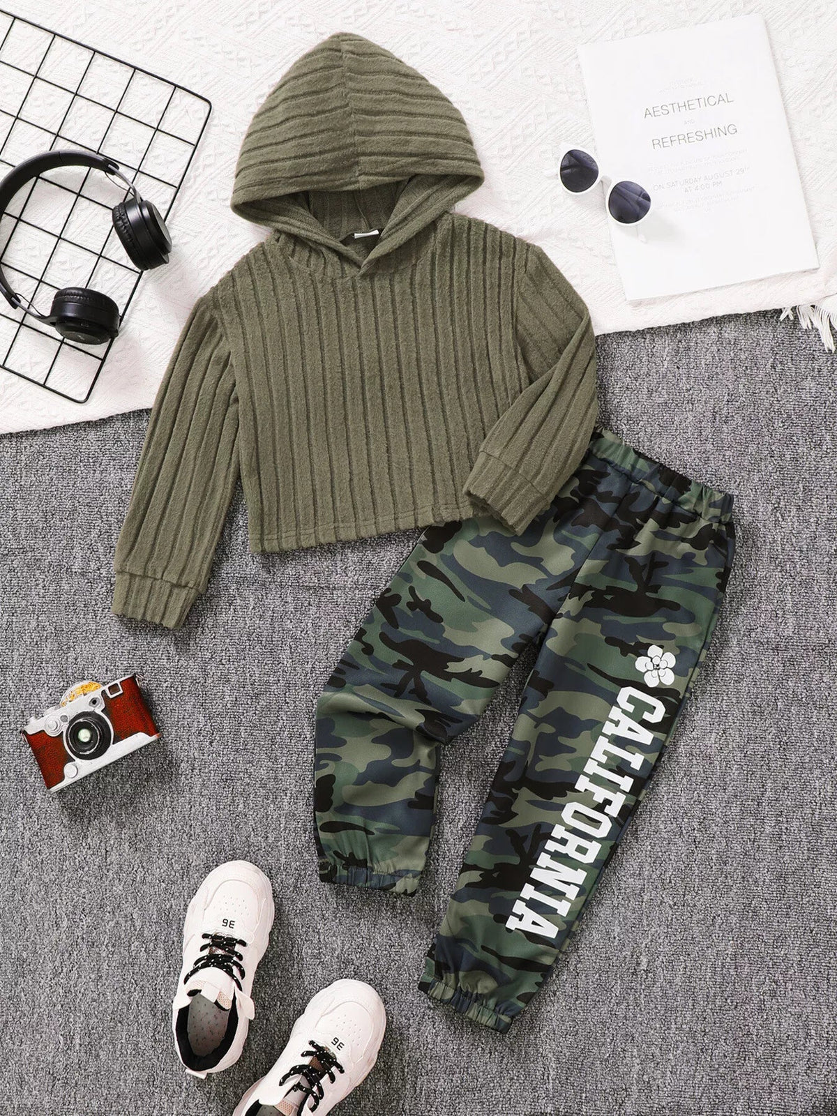 Children's Ribbed Long Sleeve Hoodie and Pants Set 