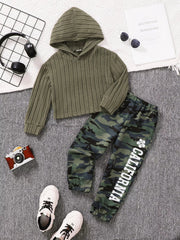 Children's Ribbed Long Sleeve Hoodie and Pants Set 