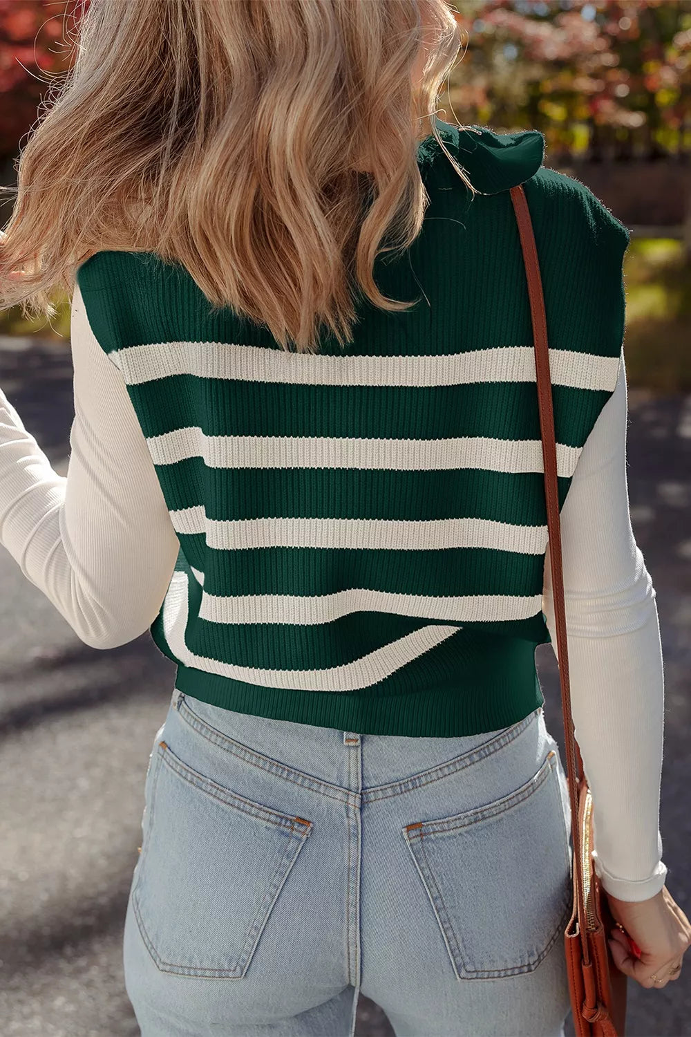 Ribbed Half Zip Collared Sweater Vest 