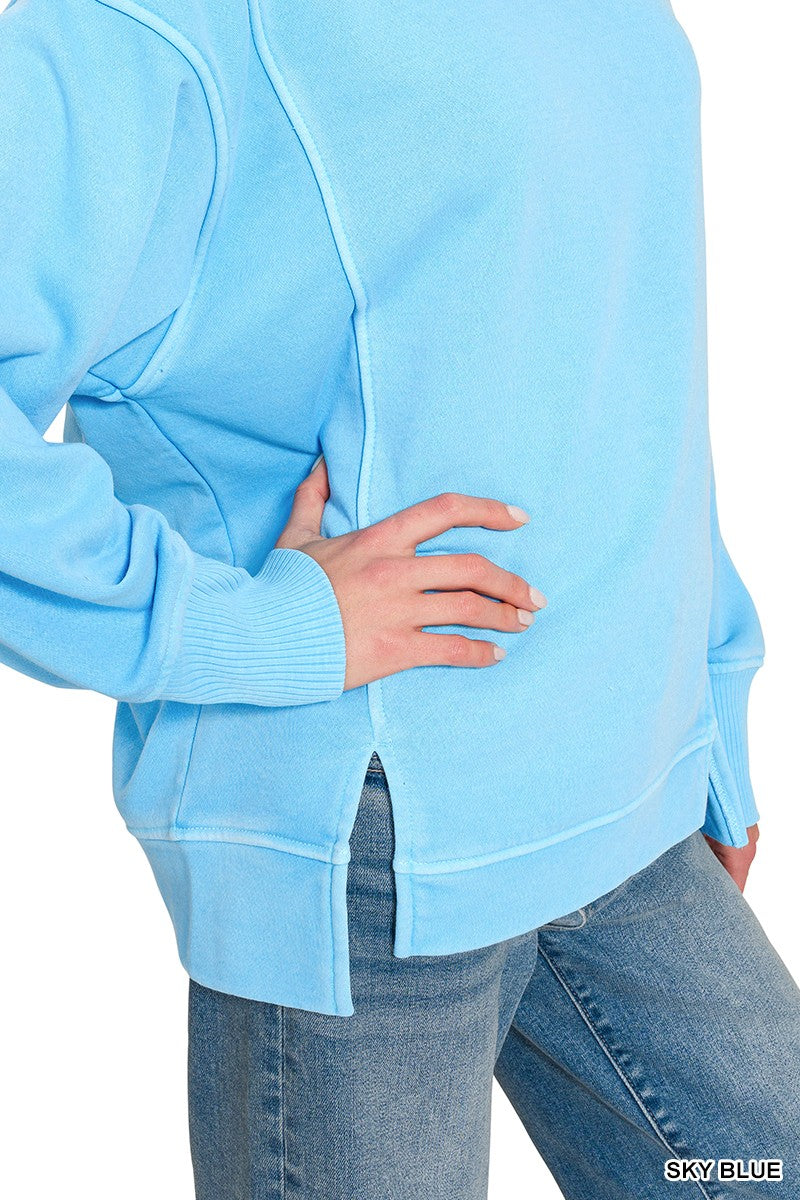 Zenana Pigment Dye Exposed-seam Fleece Sweatshirt 