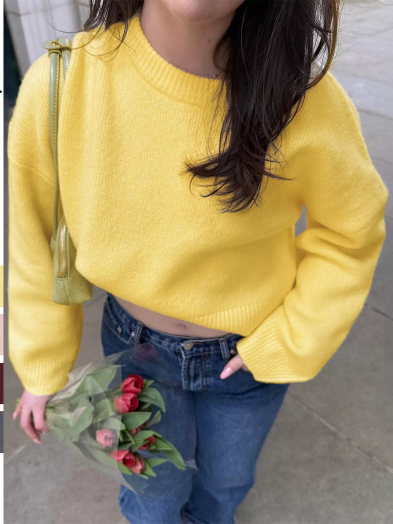 Ribbed Round Neck Dropped Shoulder Sweater 