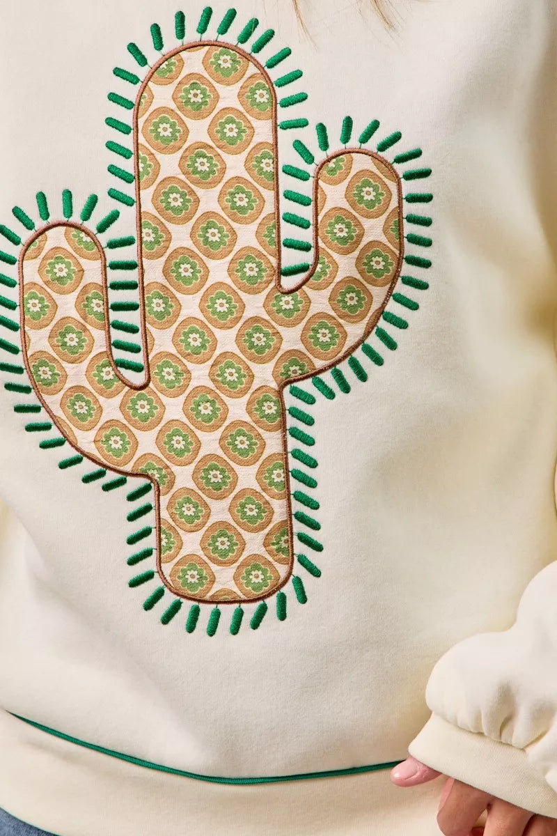 BiBi Cactus Embroidered Fleece Sweatshirt 