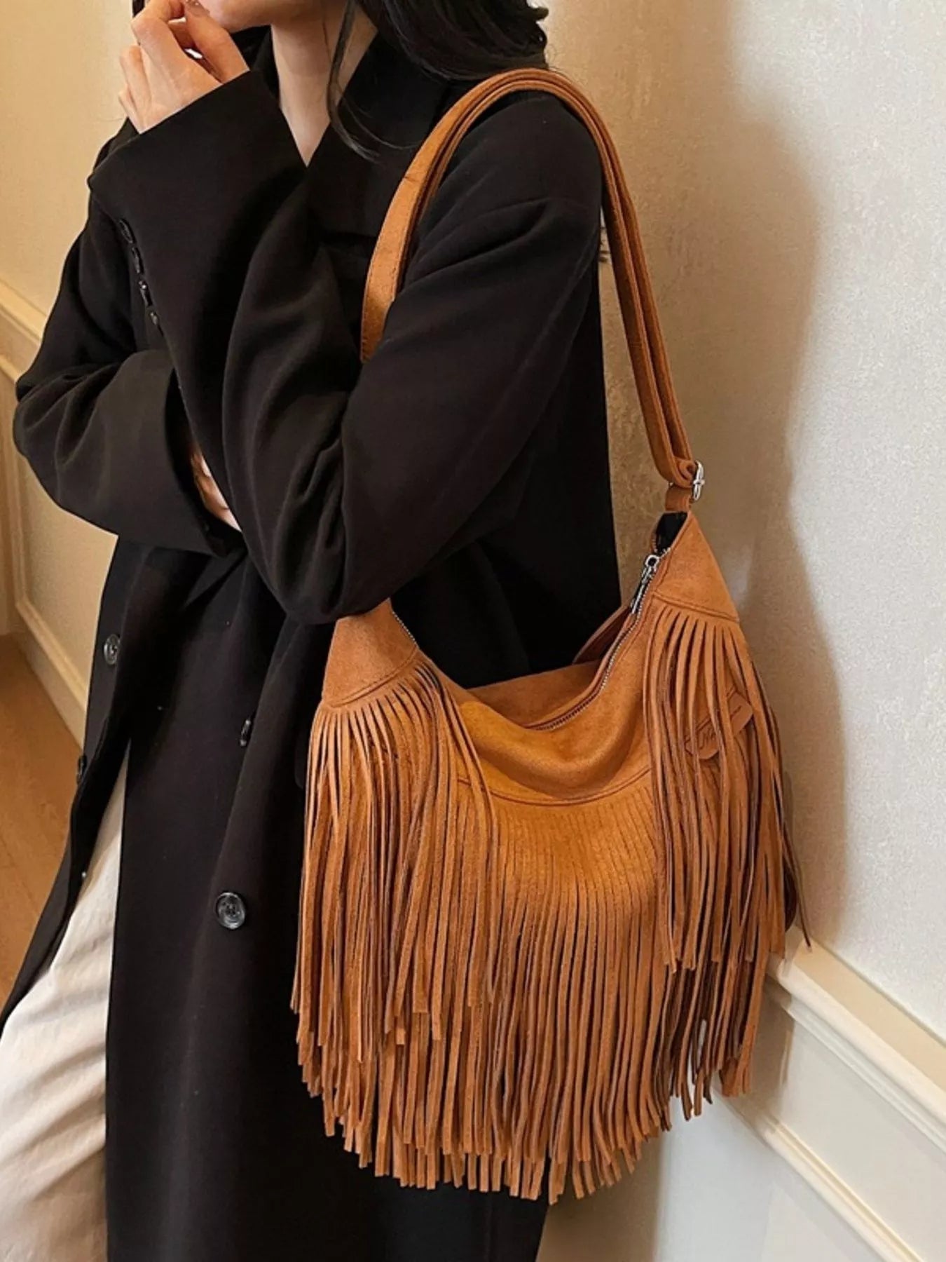 Fringe Suede Crossbody Bag 