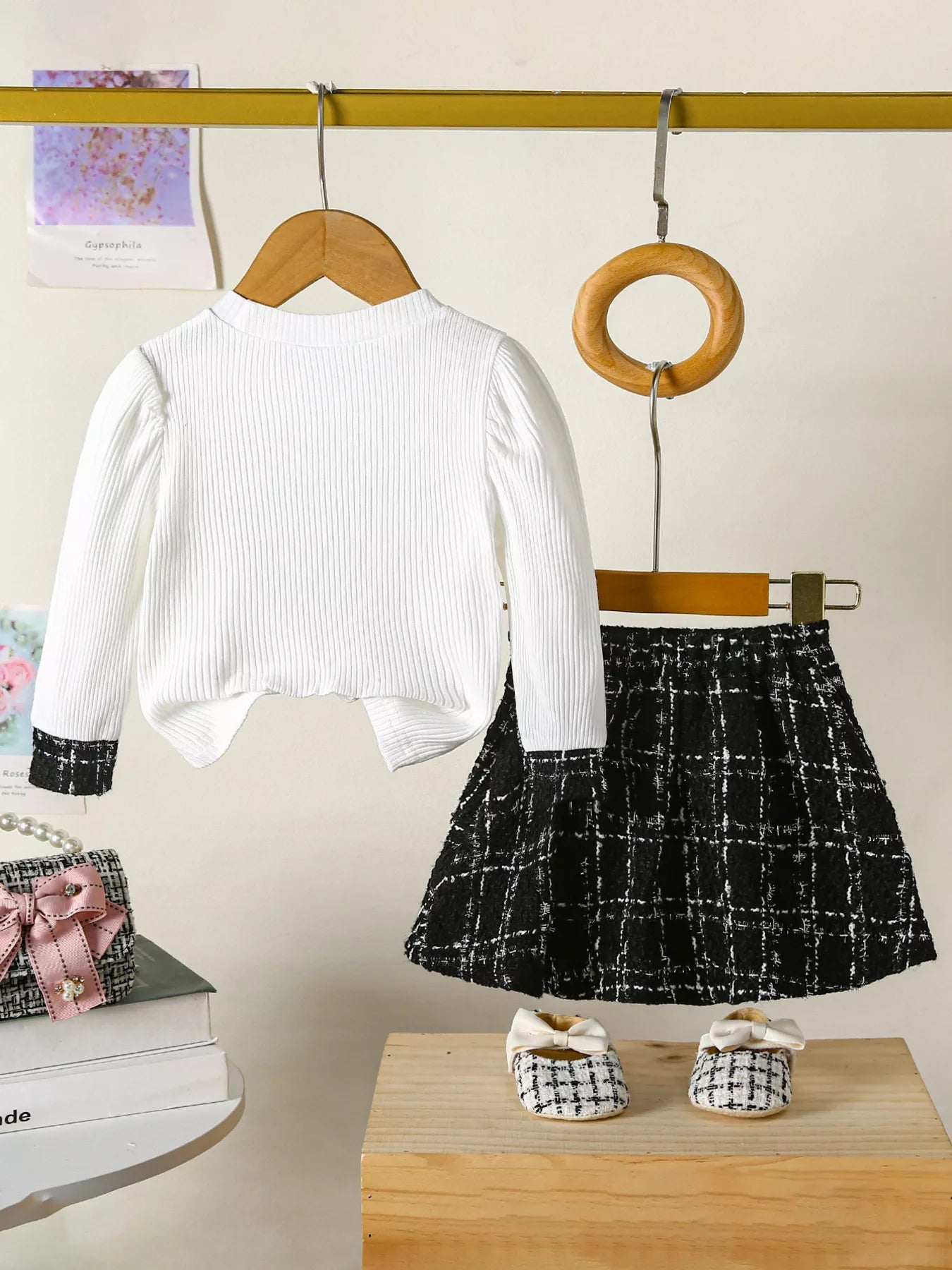 Children's Plaid Heart Top and Skirt Set 