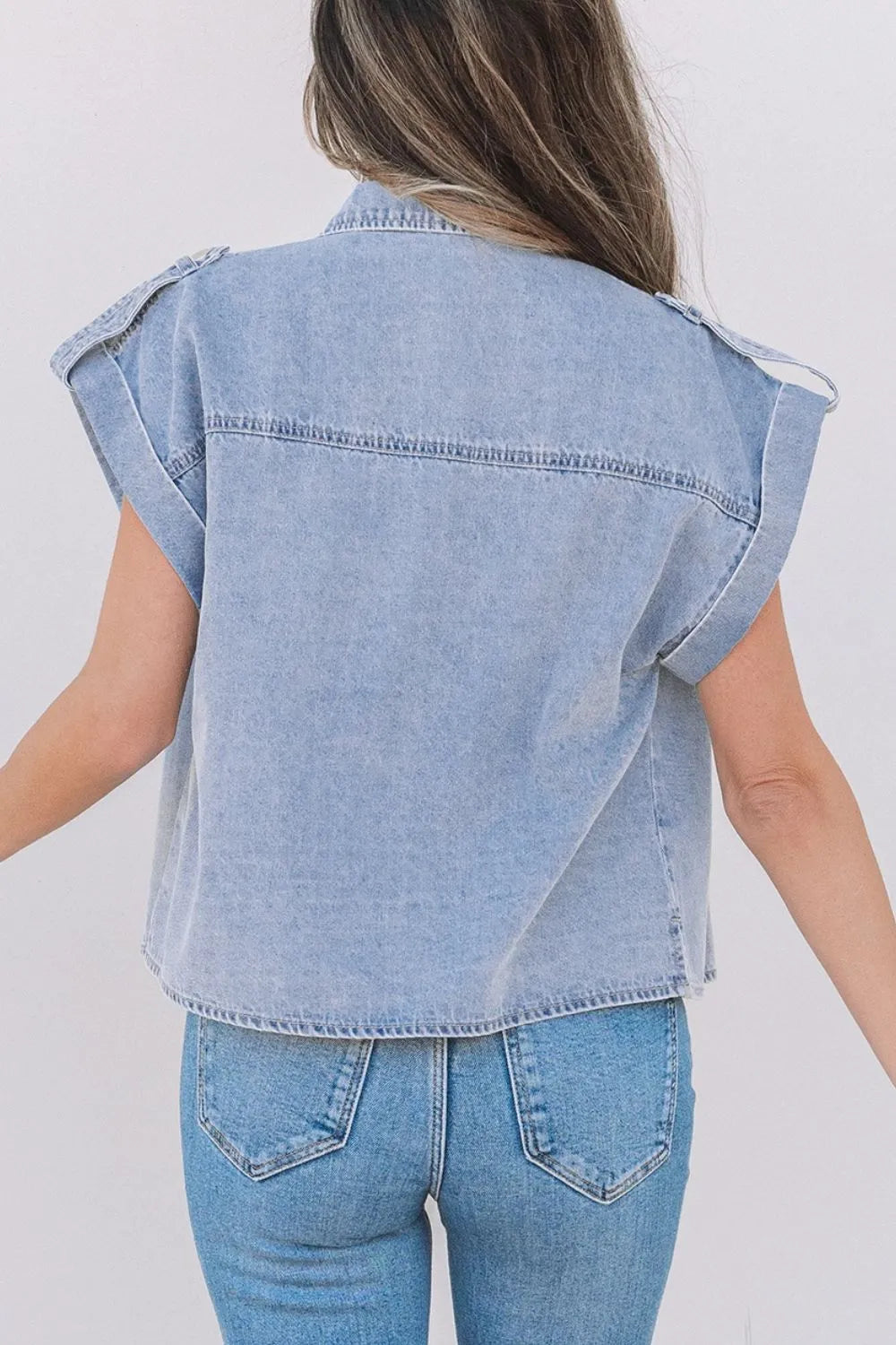 Snap Down Cap Sleeve Denim Top 